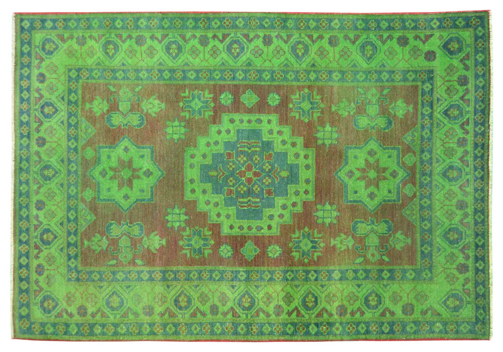 Hand-Knotted Overdyed Kazak Light Green 100% Wool Oriental Rug