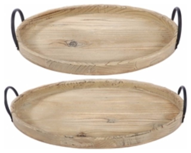Lovely Oval Shape Wooden Trays With Side Handles Brown Set Of 2 Lovely Oval Shape Wooden Trays With Side Handles Brown Set Of 2 Farmhouse Serving By Benzara Woodland Imprts The Urban Port