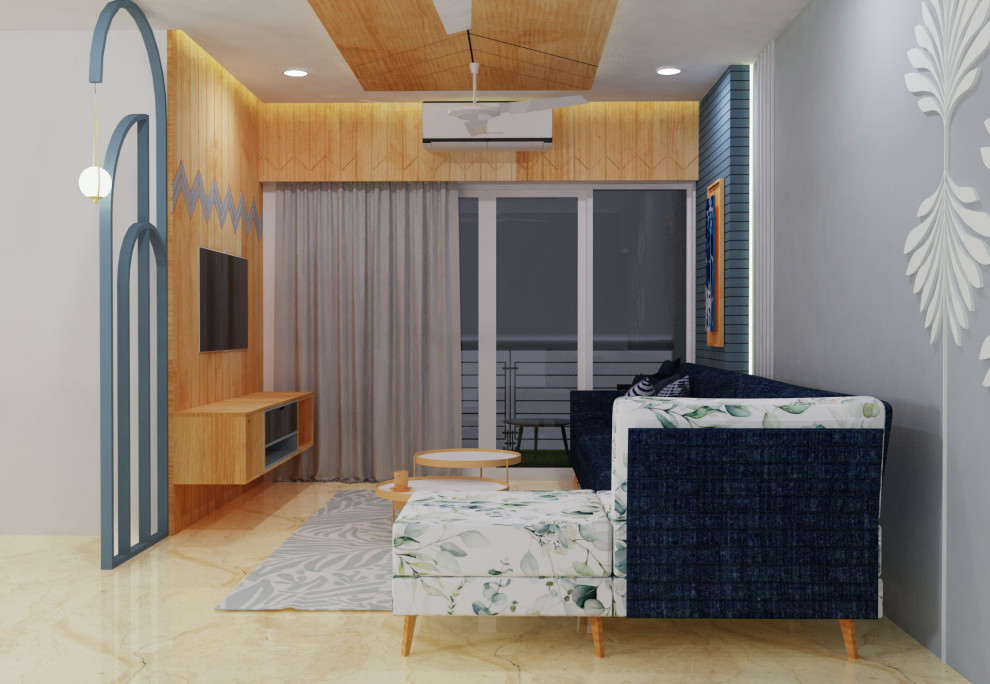 Foto de salón cerrado contemporáneo de tamaño medio con madera y panelado