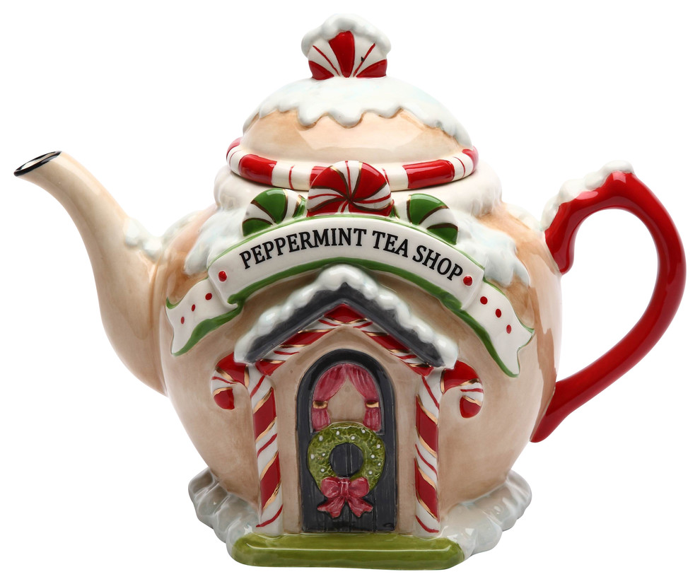 Peppermint Tea Shop Teapot, 32 oz. Traditional Teapots by Cosmos