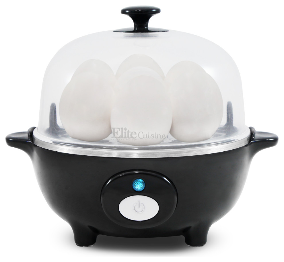 Elite Cuisine Automatic Easy Egg Cooker, 7 Eggs, Black Specialty