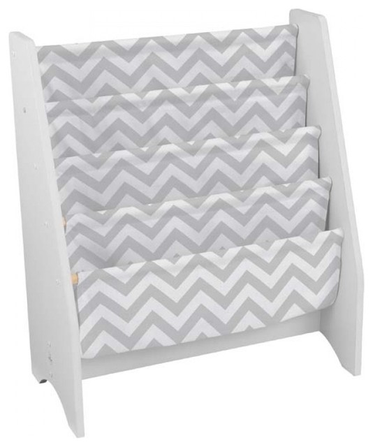White Sling Bookshelf, Gray Pattern Contemporary Kids Bookcases