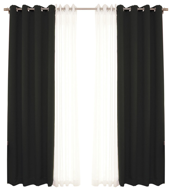 4 Piece Gathered Sheer Linen And Grom Silver Curtain Panel Set