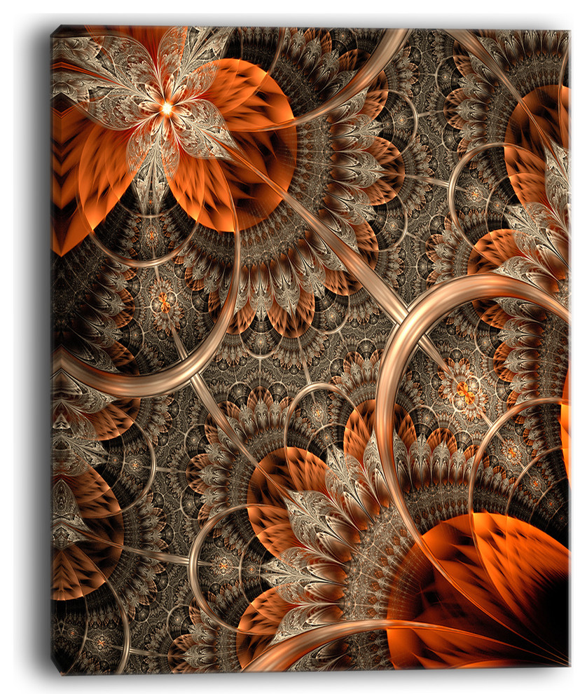 "Orange Brown Digital Art Fractal Flower" Large Canvas Print, 30"x40"