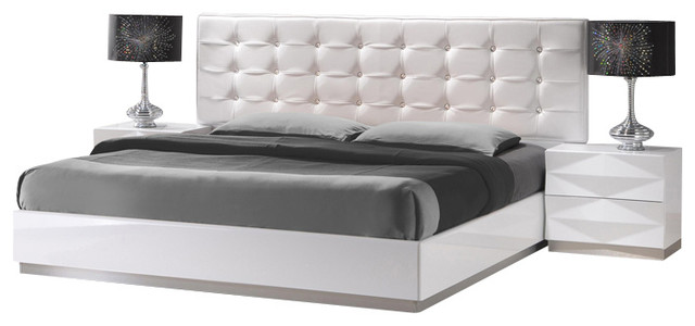 J&M Verona White Lacquer Finish With 3D Surfaces Design Queen Size Bedroom Set