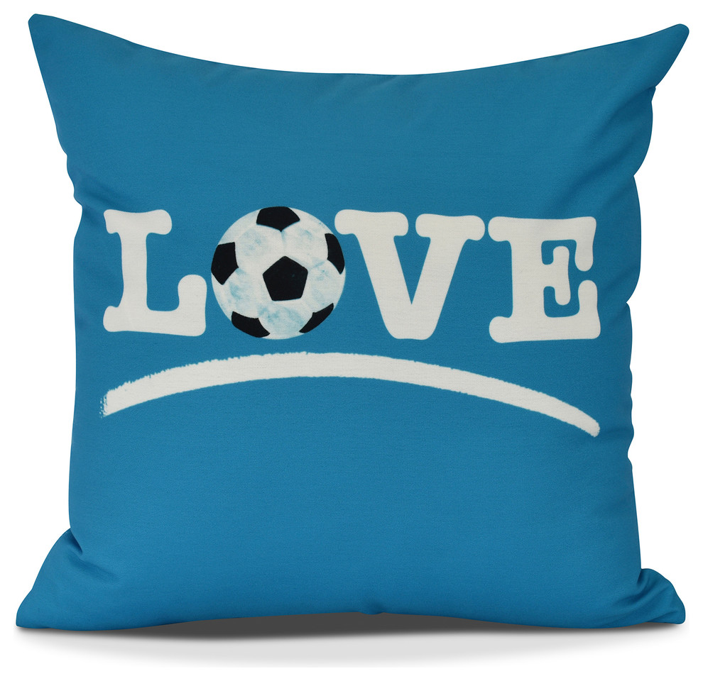 E by design PW870BL34-16 Love Soccer Decorative Word Throw Pillow 16 Teal 