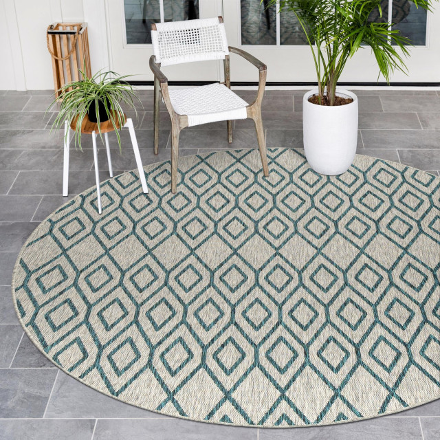 Rug Jill Zarin Jill Zarin Outdoor Gray Round 6' 7 x 6' 7 Scandinavian