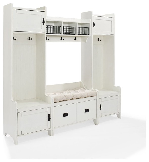 Fremont 4 Piece Entryway Kit 2 Towers Bench Shelf Transitional Fremont 4 Piece Entryway Kit 2 Towers Bench Shelf White