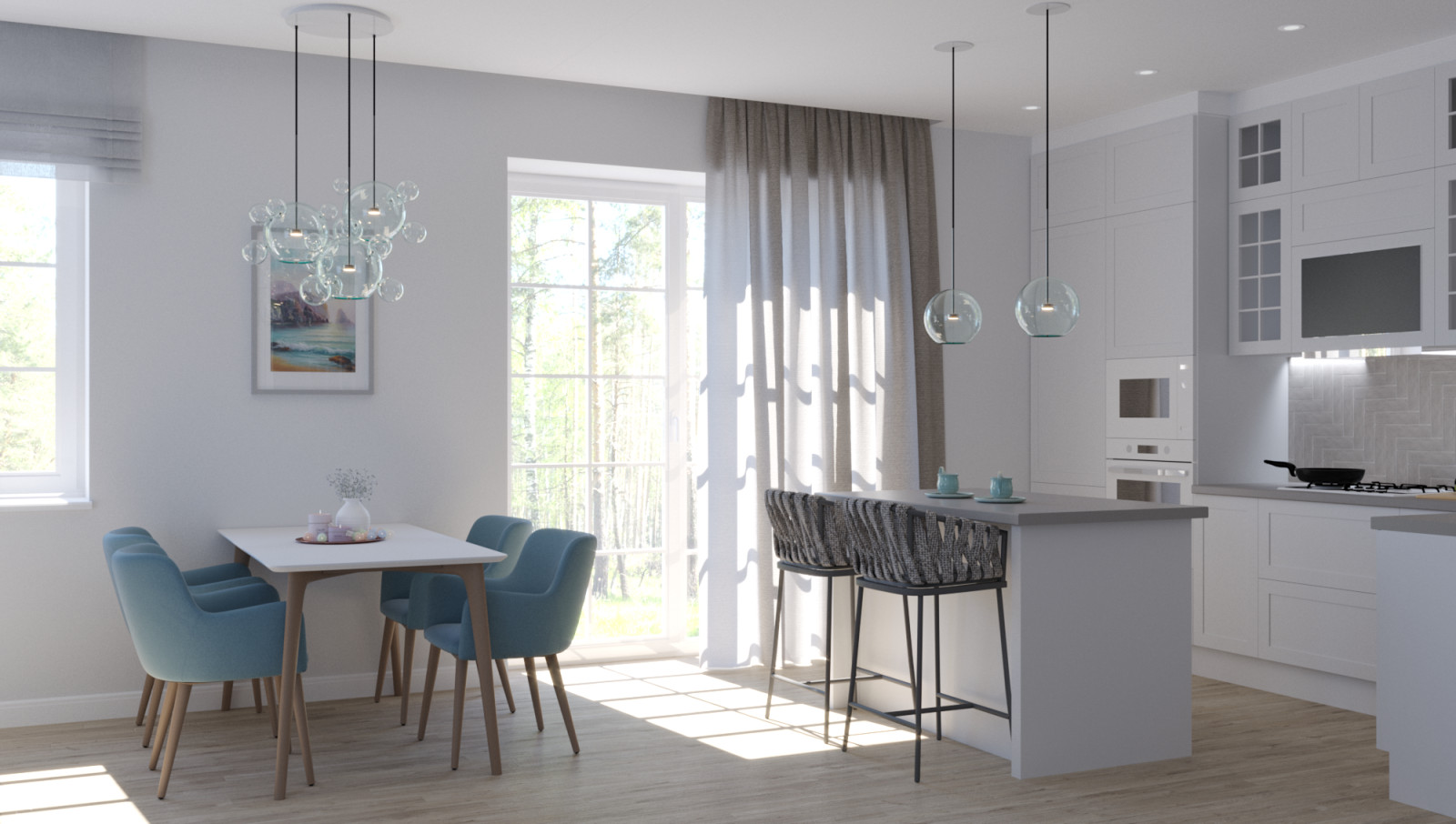 Дизайн кухни-гостиной в загородном доме