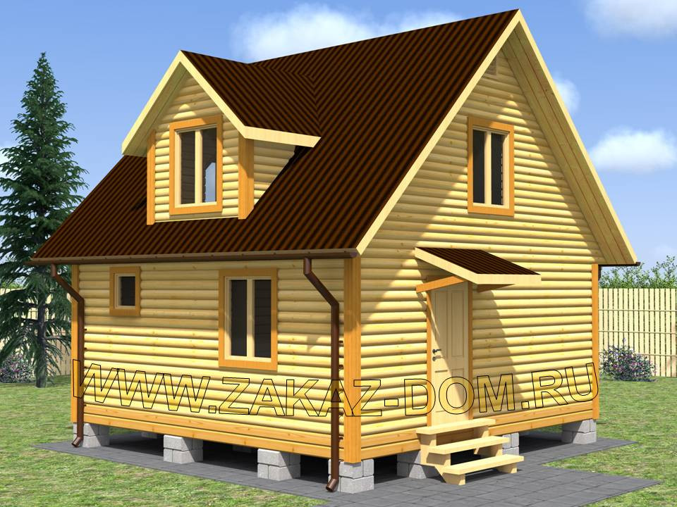 Проект бани с мансардой из бруса (6х6 м) : 2Б-42