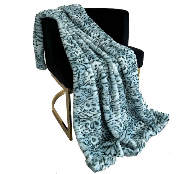 Plutus Green Luxe Lash Faux Fur Luxury Throw Blanket, Throw 48"W x 60"L