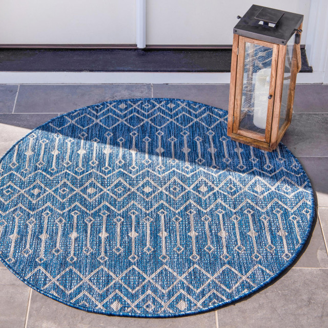 Rug Unique Loom Outdoor Trellis Blue Round 12' 0 x 12' 0 Scandinavian