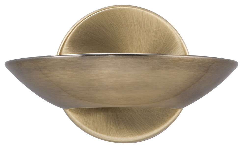 LED Uplight Wall Light, Frosted Glass, Antique Brass