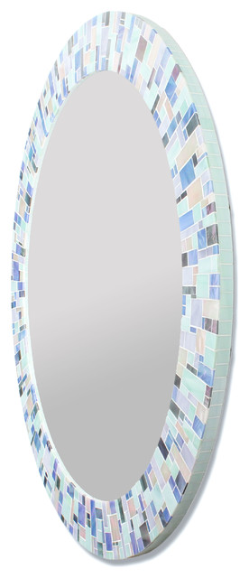 Large Round Bathroom Mirror Mosaic Stained Glass Tiles 20 Inches