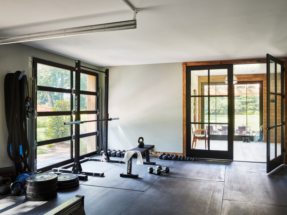 Photo of a country home gym in New York.