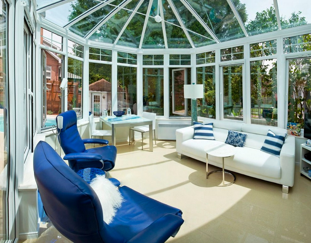 Design ideas for a modern sunroom in Other.