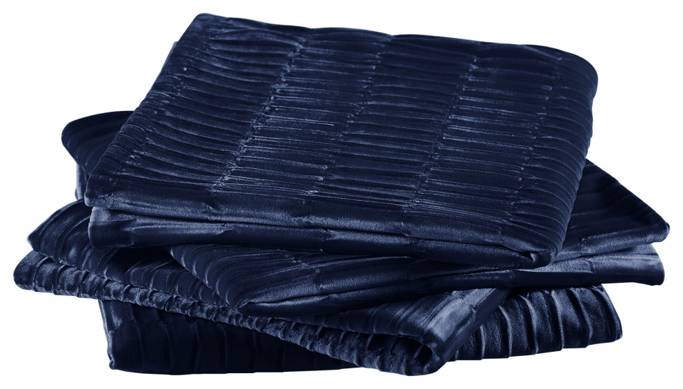 Pleated Velvet Pillow Cover 4 Piece Set, Blue, 20" X 20"