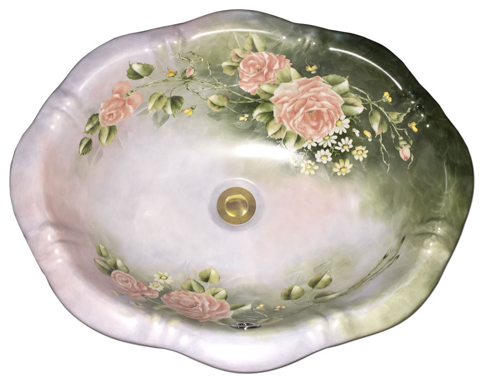 Hand Painted Sink "Vintage Pink" Lotus DropIn Sink. Traditional
