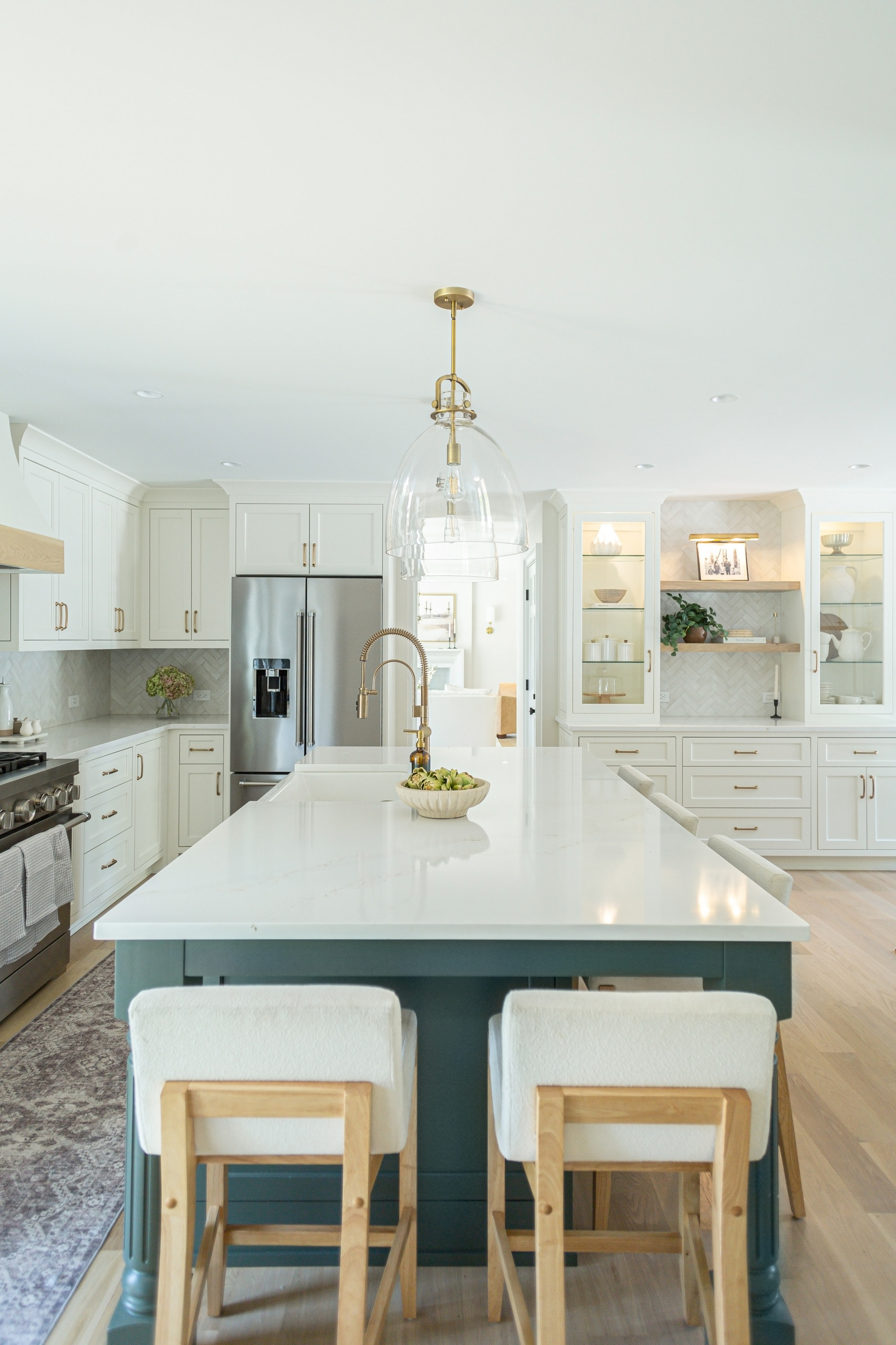 PEACHTREE CORNERS - White kitchen with Green island