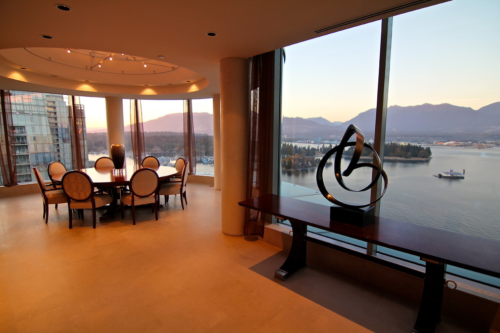Transitional dining room photo in Calgary