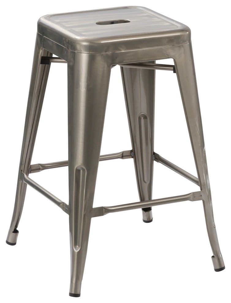 Hart Metal Counter Stool, Clear Brushed, 24"
