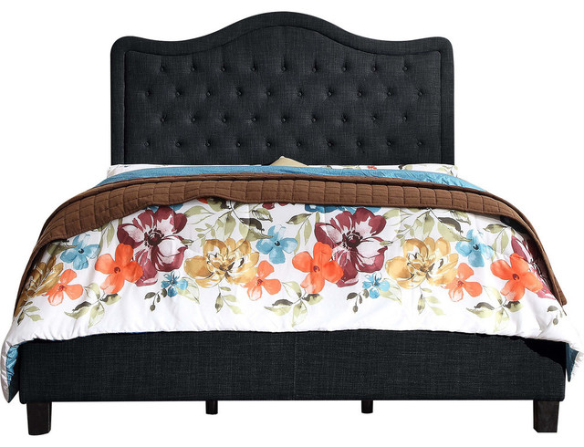 Aurora Queen Upholstered Panel Bed, Charcoal, Queen
