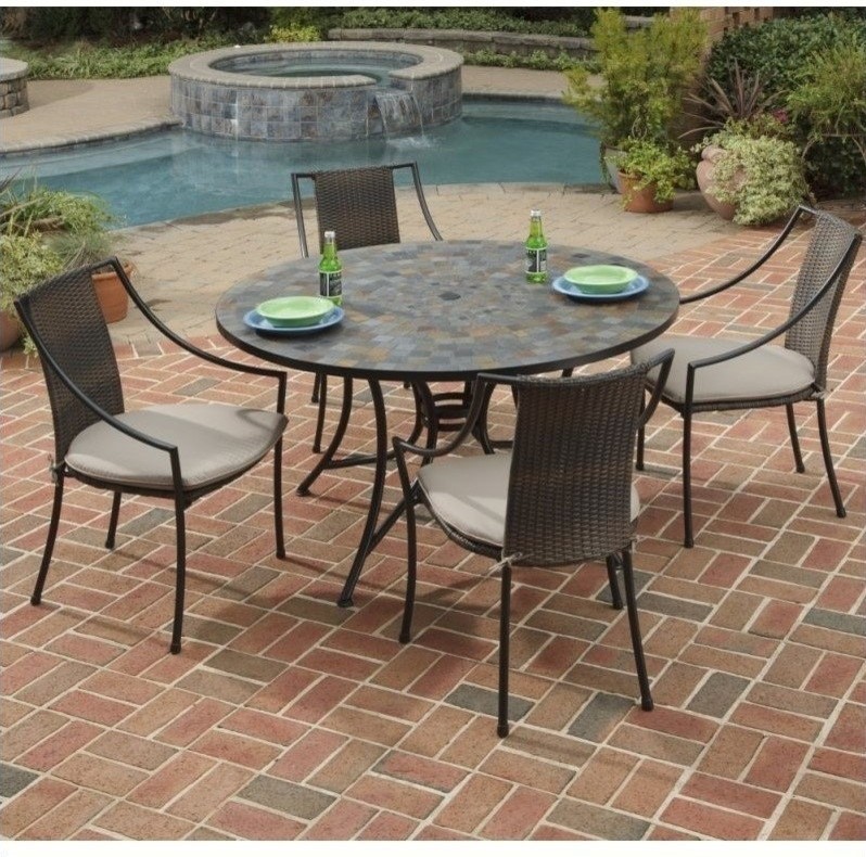 Home Styles Stone Harbor 5 Piece Metal Patio Dining Set in Black