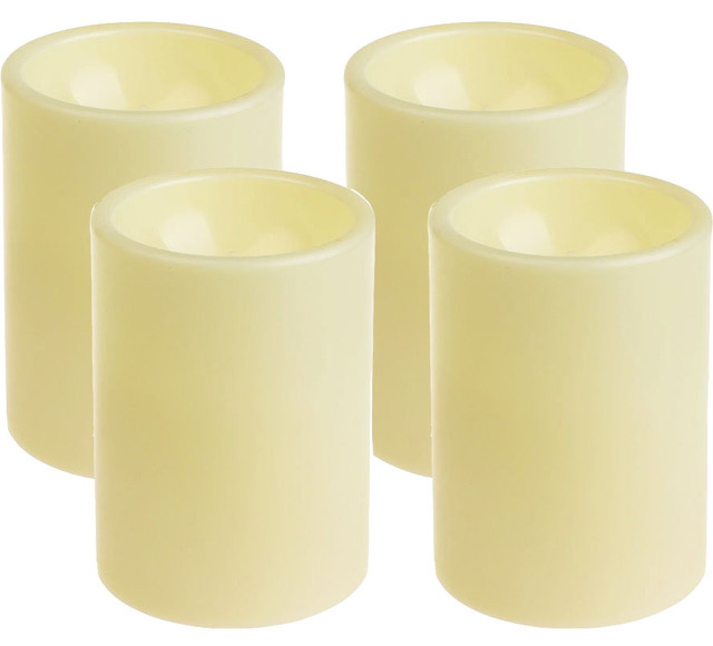 Flameless Outdoor LED Candle, Set of 4, Battery Operated Plastic Pillar Flicker