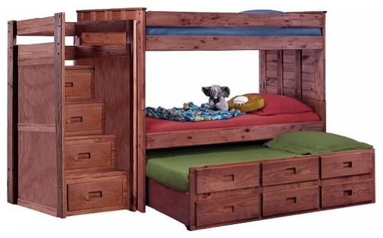 Wood Bunk Bed Kids Wooden Twin over Twin Bunk Beds with Trundle&Storage Drawers 