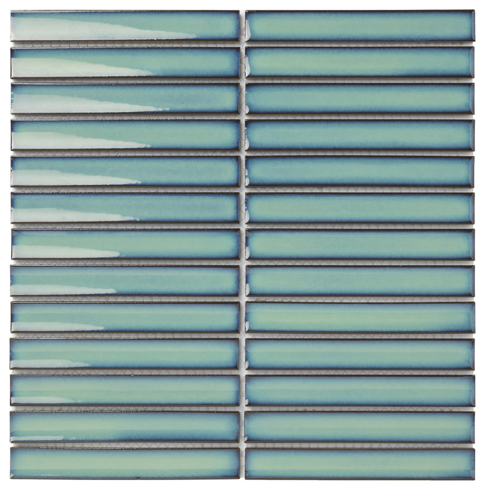 Glazed Porcelain Mosaic Sheet Sevilla KitKat Fingers 6"x1" Glossy Ocean