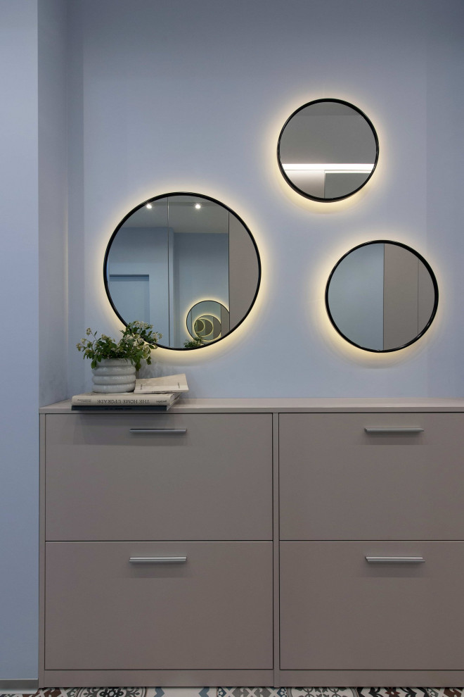 The light blue tones in the interiors of apartment