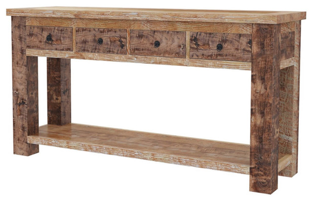 Britain Two Tier Rustic Teak Wood Console Hall Table With 4