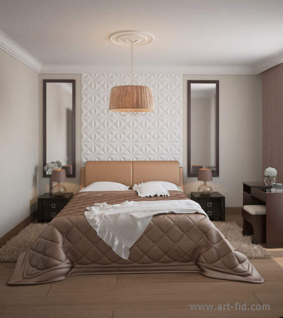 Классическая спальня с декором стеновыми панелями в ЖК Живой ручей