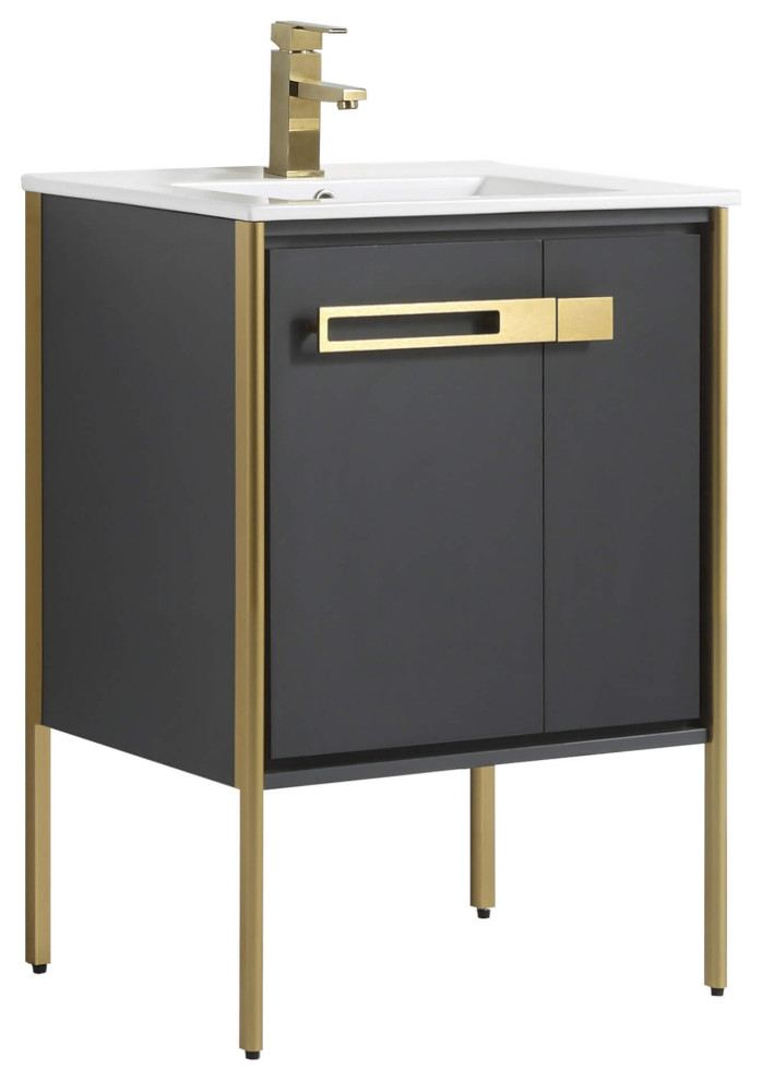 Oakville Bath Vanity, Ceramic Sink, 24 Inch Contemporary Bathroom