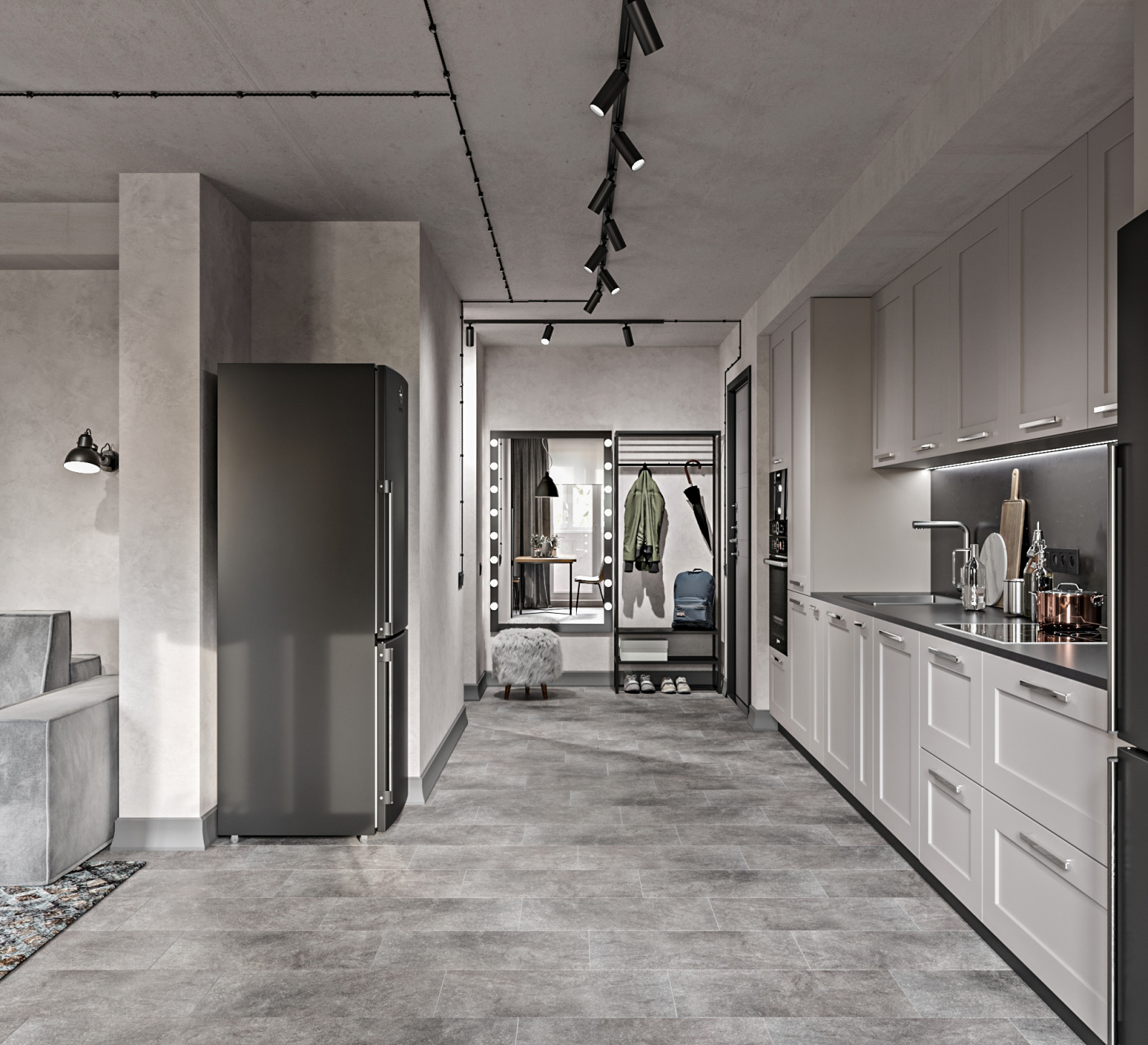 Серая квартира лофт