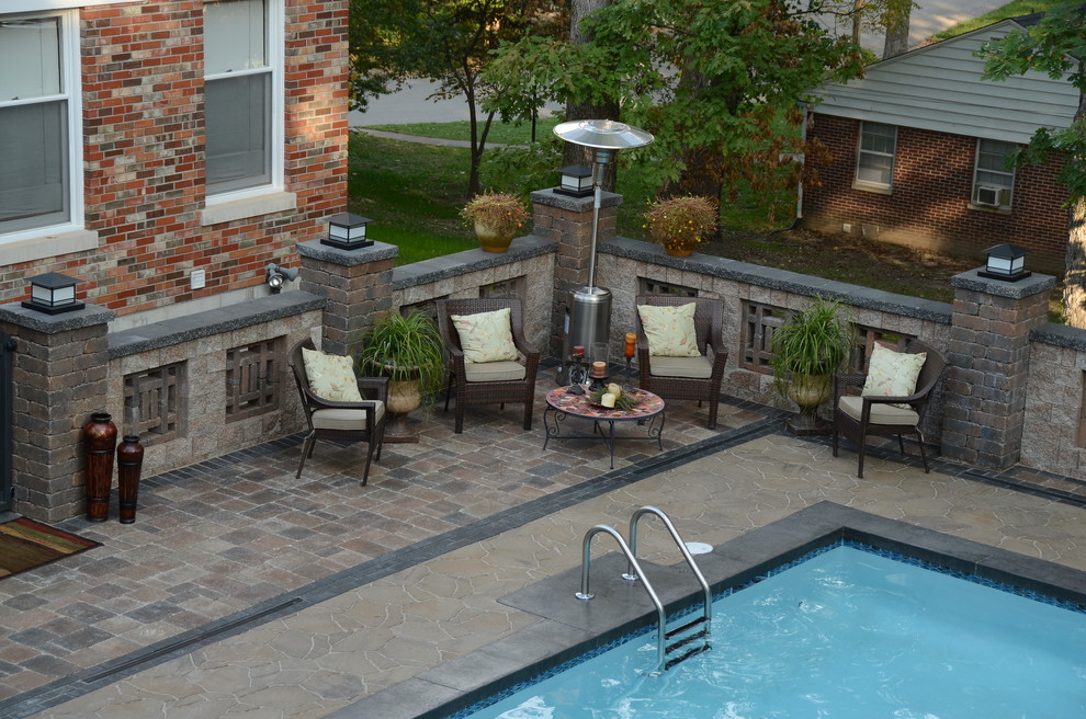 Home design - rustic backyard concrete paver home design idea