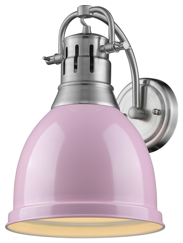 Duncan 1-Light Wall Sconce in Pewter With a Pink Shade