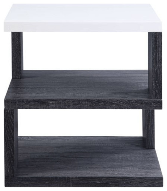 24" Gray And White High Gloss Square End Table With Two Shelves