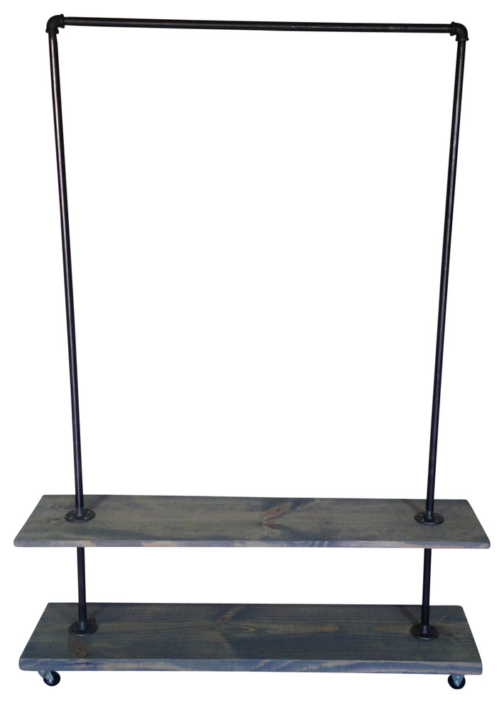 Bronx IV Urban Industrial Garment Rack with Gray Washed Bottom Shelf