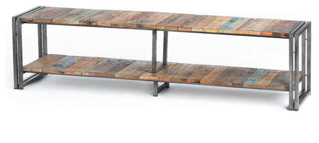 Shelf Style TV Unit Made of Metal and Recycled Wood from Old Fishing Boats