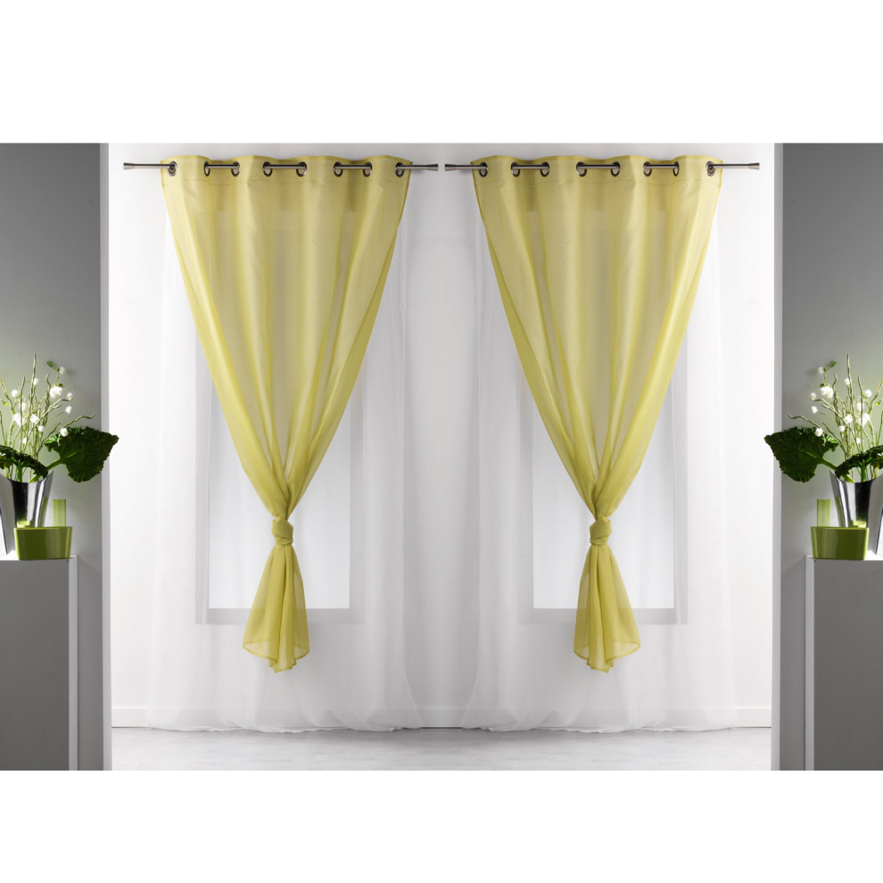 Set of 2 Double Layered Sheer Curtain Panel Grommet ROBIN