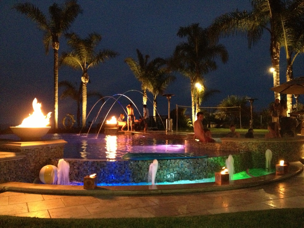 Colorful LED Pool and Spa Lights with Fire Bowls