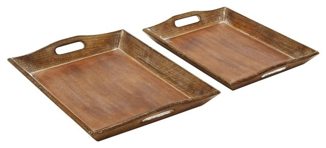2-Piece Set Wood Tray With Rich Browns