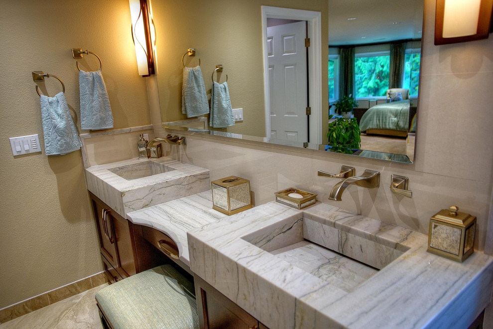 His & Hers Sinks Transitional Bathroom Seattle by ctm Remodel & Design Center