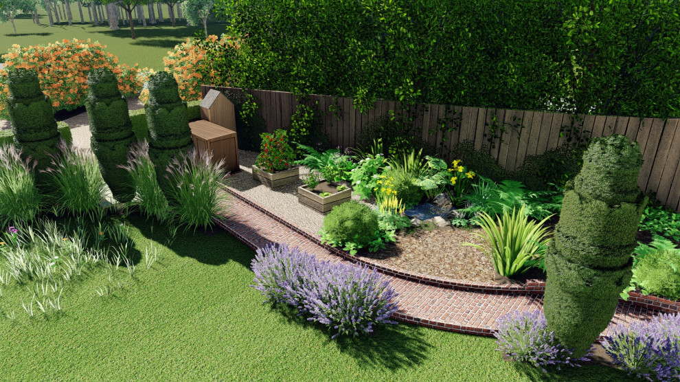Idee per un grande giardino classico esposto a mezz'ombra in estate con un ingresso o sentiero e pavimentazioni in pietra naturale