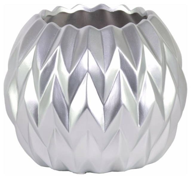 Ceramic Round Low Vase With Uneven Lip Large Silver