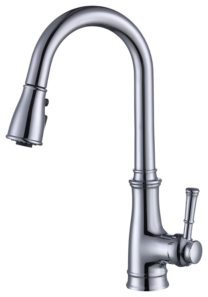 LeadFree Single Handle Polished Chrome Kitchen Faucet, 3Way Pull Down