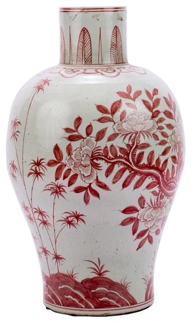 Oz Modern Classic Grand 27in Underglazed Red Tree Baluster Porcelain Vase