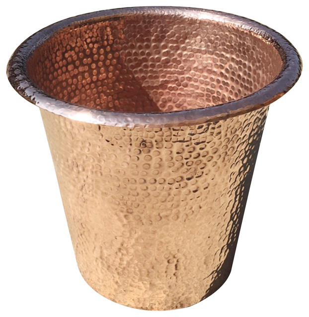 Hammered Shiny Copper Trash Can, 13\u0026quot;  Industrial  Trash Cans  by Copper Sinks Direct