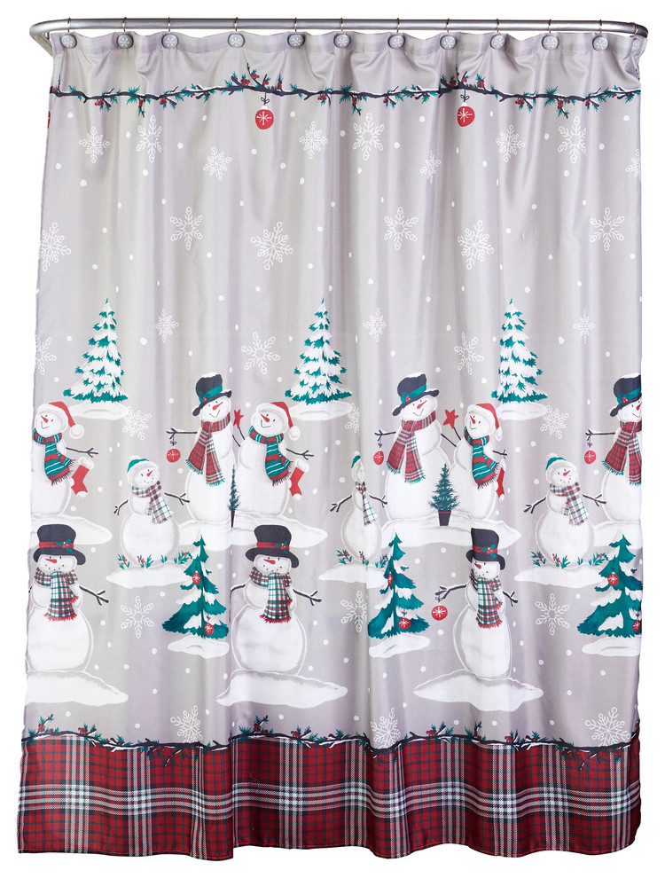 SKL Home Plaid Snowman Shower Curtain and Hook Set Rustic Shower